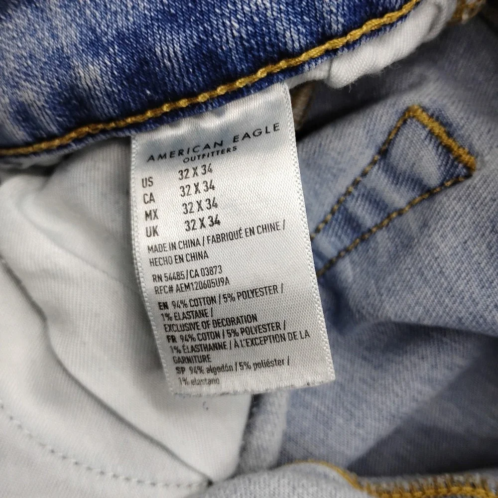 American Eagle Slim Straight Jeans Mens 32x34 Light Wash Blue Denim Stretch